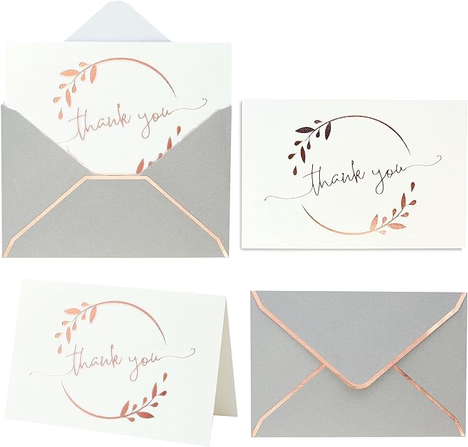 Winoo Design Heavy Duty Thank You Cards with Envelopes - 36 PK - Gold Thank You Notes 4x6 Inches Baby Shower Thank You Cards Wedding Small Business Graduation Funeral Bridal Shower (Rose Gold)