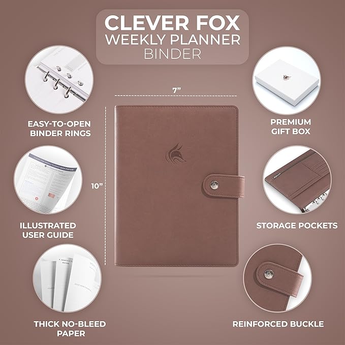 Clever Fox Weekly Planner Binder – Goal Setting Planner for Time Management & Weekly Tasks – Work & Life Organizer with to Do List & Habit Tracker – Undated, 7″ x 9″ Hardcover (Dark Terracotta)