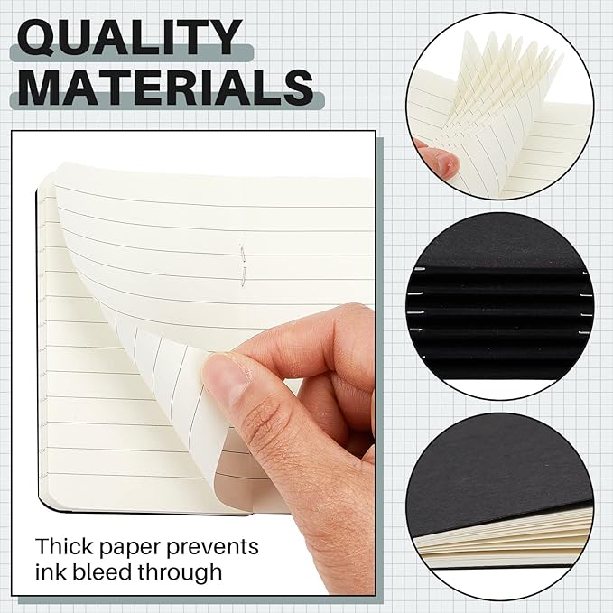 Outus 36 Pcs Pocket Notebook Mini Journal 2.5" x 4" Kraft Paper Mini Notepad Bulk Softcover Pocket Notepad Memo Diary Subject Notebooks for Student Traveler School(Black)