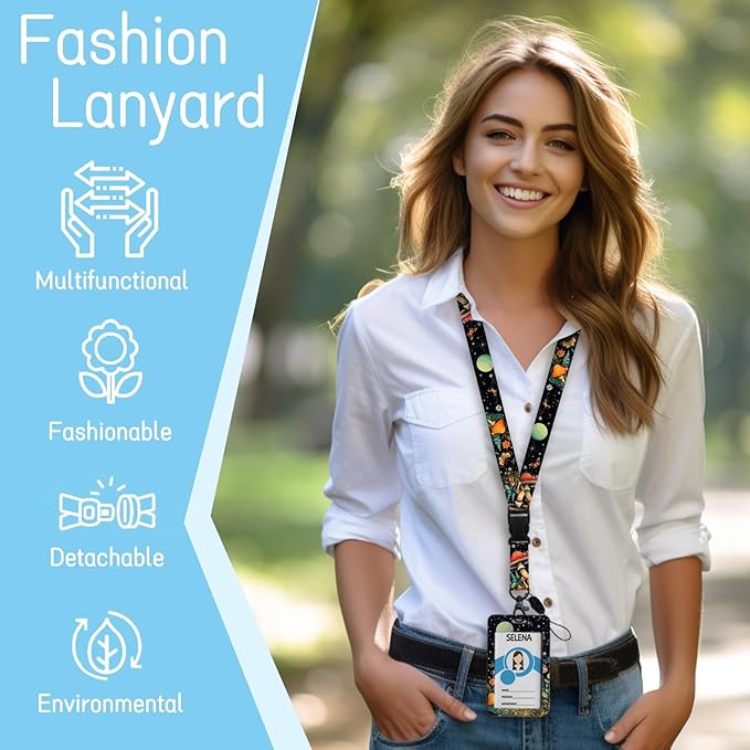 Lanyards for Id Badges, Cute Badge Holder with Retractable Reel Clip, Mushroom Work Name Tag Breakaway Lanyard Vertical ID Card Protector Case for Women Nurse Nursing Doctor Teacher Student