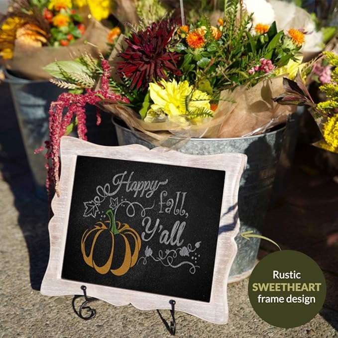 Small Chalkboard Sign with Easel (11x13) + White Liquid Chalk Marker | Hanging or Freestanding Framed Chalkboard with Hand Crafted Sweetheart Frame - Multipurpose | Small Chalkboard Sign