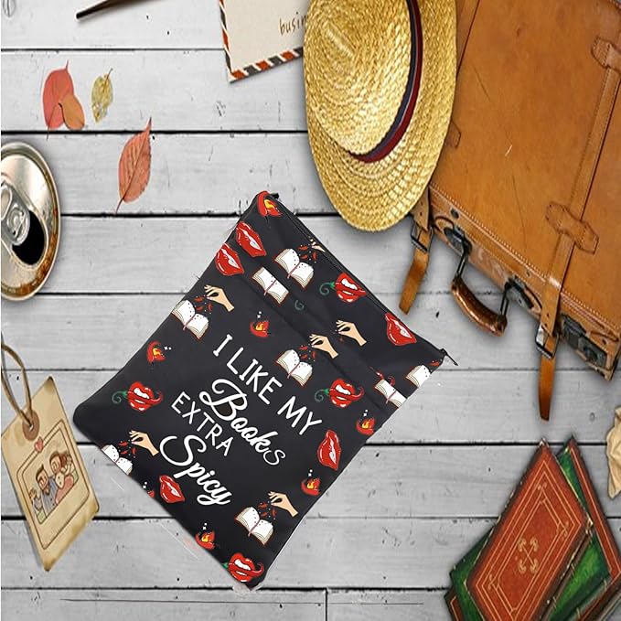 LQRI Spicy Book Lover Book Sleeve with Zipper Smut Slut Gift I Like My Books Extra Spicy Smut Reading Book Sack Bookish Gift