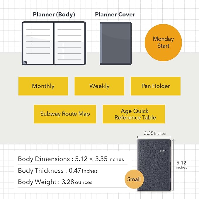 NOLTY Lights Memo Small Weekly Planner 2025, Japanese Edition, Dark Navy