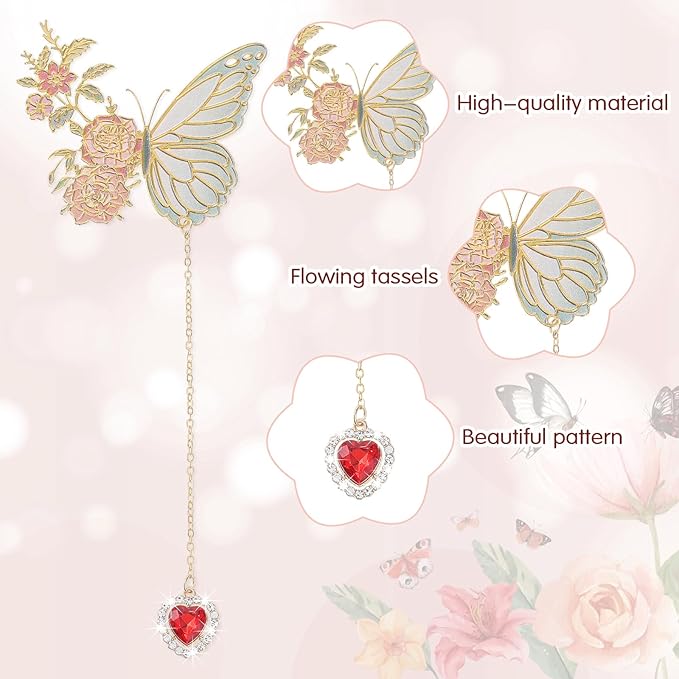 Butterfly Bookmarks for Women GjinxiCute Funny Metal Flower Bookmark Creative Tassel Book Marks Hollow Trim Page Markers Creative Exquisite Gifts Pendant Book-Markers Children's Day Present