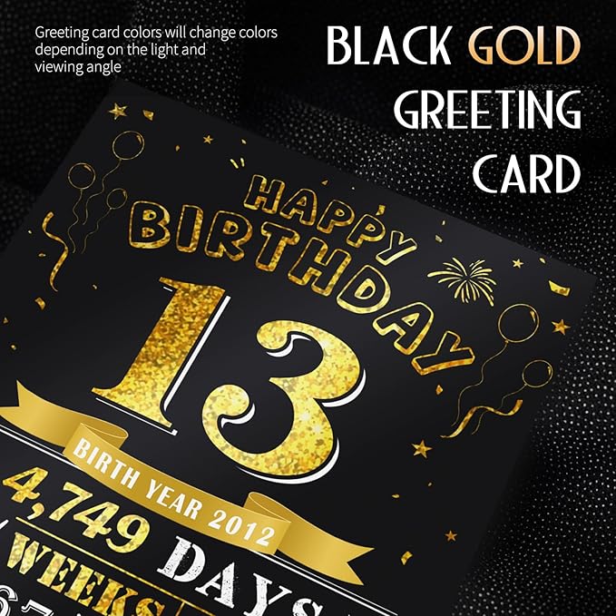 13th Birthday Card for Girl Boy, Funny Pop Up Happy 13th Birthday Cards for Son Daughter, Jumbo 13th Birthday Decorations for 13 Year Old Boys Girls Funny Birthday Gifts, Review of 2012, Black Gold
