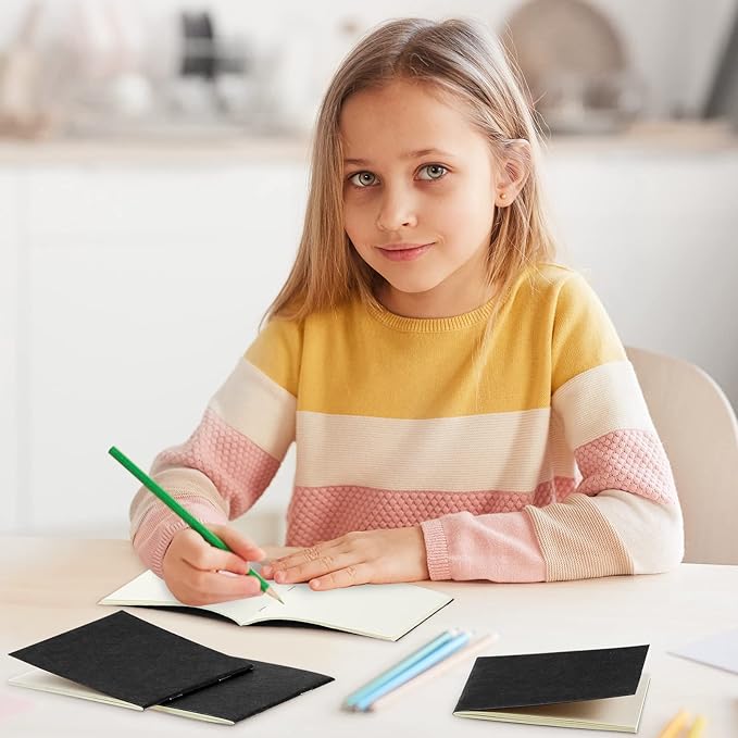 Thenshop 50 Pack Mini Pocket Kraft Notebooks Bulk 4 x 4 Inch Journal Notepads with Dot Memo Sketchbooks Writing Notepad for Party Favors Supplies(Black,Blank Page)