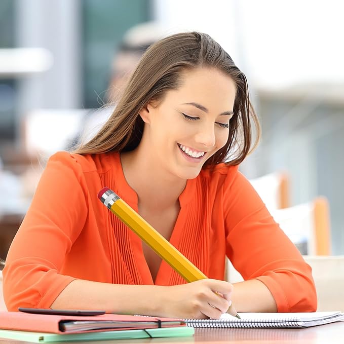 Wooden Jumbo Pencil for Prop Gifts Decor 14 Inch Funny Big Novelty Pencil with Cap Yellow