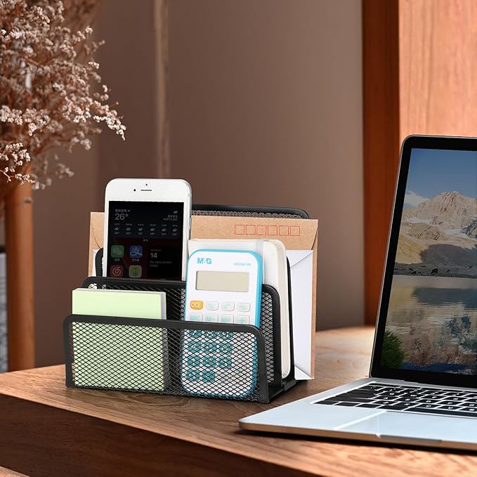 2 Pieces Desk Mail Organizer, Metal Mesh Small File Holders Letter Organizer, Bill/Document/Filing/Folders/Paper Organizer for Desktop (BLACK-2PCS)