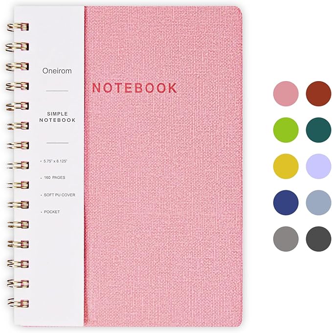 Spiral Notebook, Pink Notebook-6.1x8.2 Inch College Ruled Journal with Inner Pockets and 160 Pages, PU Leather Cover Business Journal, Twin-Wire Binding Notebook Perfect for Office & Home