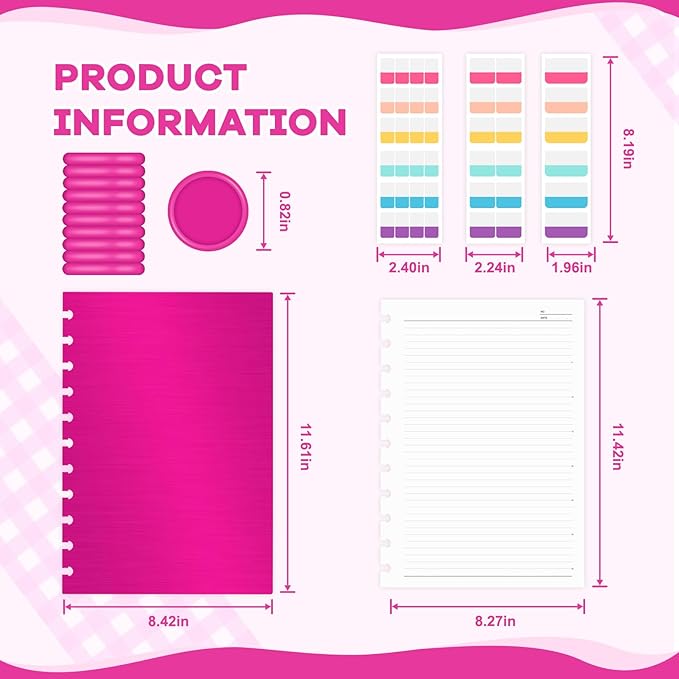 Discbound Notebook, 8-Disc Disbound Planner with Removable Pages, 180 Pages Spiral Notebook, Poly Cover Discbound Planner for Work, Travel, Note Taking(With Index Sticker),Rose Red,A4