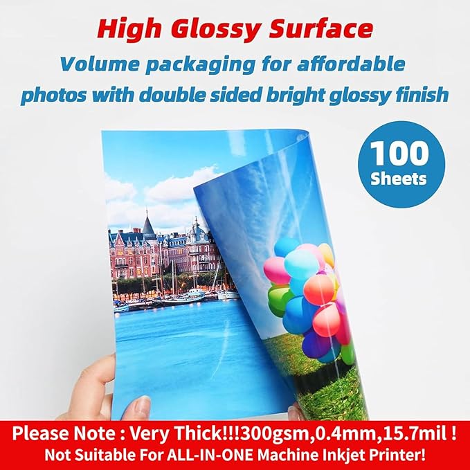 Uinkit 100 Sheets 8.5x11 Letter Size Thick Heavyweight Photo Paper Double Sided Glossy Cardstock 80LB 300Gsm 15.7Mil Brochure, Only for professional Inkjet Printer and Dye Ink