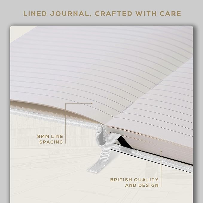 BEECHMORE BOOKS Lined Journal Notebook, 5.8 x 8.3 inch, A5 160 Lined Pages, Hardcover Leather Journals for Women, Men, Writing and Notebooks for Work - 120 GSM Thick Paper, Gifts Box Included