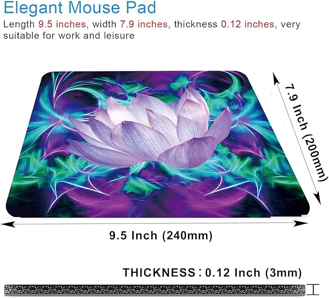 Lotus Mouse Pad Non-Slip Rubber Base Gaming MousePads for Computers Laptop Office,Cute Mouse Pads with Designs for Women,9.5"x7.9"x0.12" Inch(240mm x 200mm x 3mm)