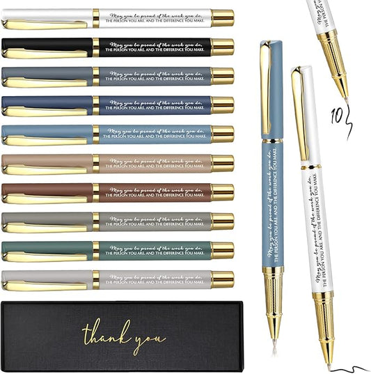 PerKoop 10 Set Thank You Gifts Inspirational Ballpoint Pens with Gift Boxes Bulk Appreciation Party Favors for Employee Coworker Staff Team Friends Office Supplies(Macaron,Proud)