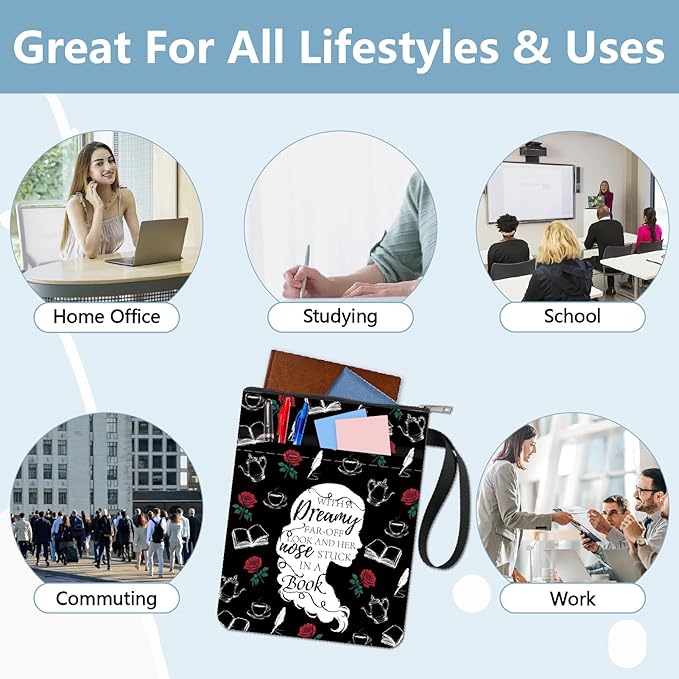 CRASPIRE Human Book Sleeve Rose Book Protector Black Book Covers for Paperbacks Washable Fabric Cloth Book Cover with Zipper and Extra Sleeve Pocket for Book Lovers Classmate Gifts