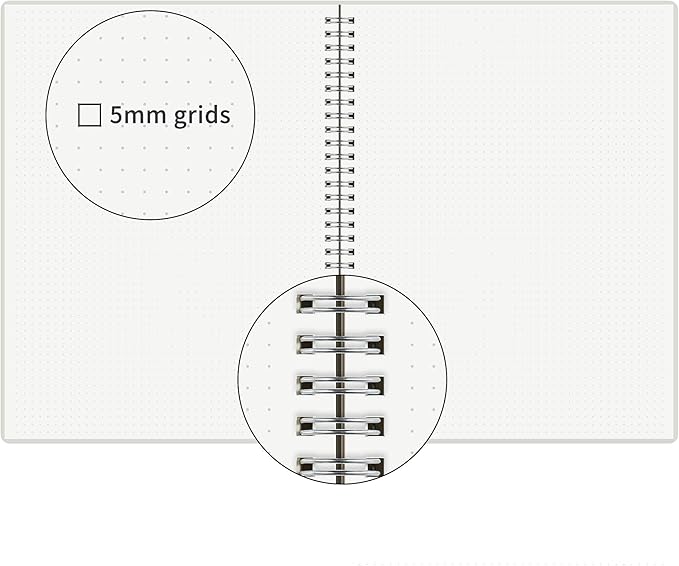 Large Dot Grid Spiral Notebook, 8.5" x 11", Premium 100gsm Ivory White Paper, Sturdy See-Through Cover, 128 Dotted Pages per Notebook(2 Pack) for Home, School, Office, Artist Writing/Drawing