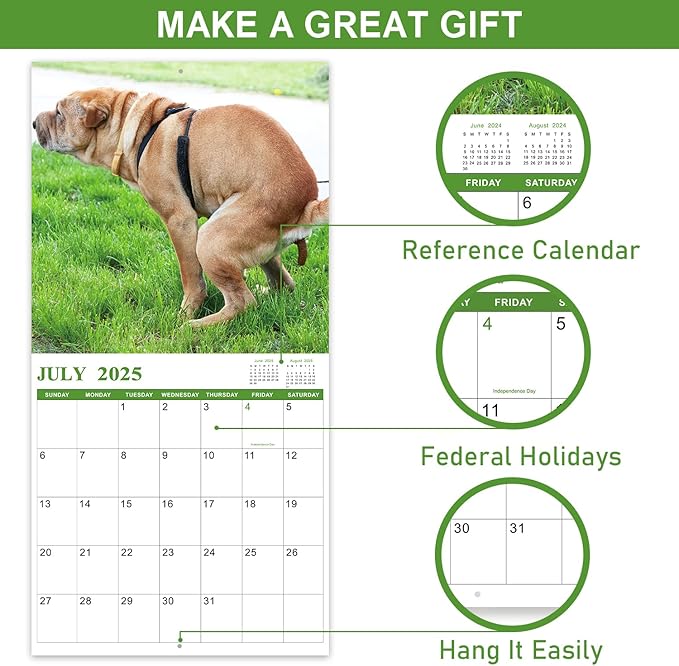 Gag Gifts - Pooping Dogs Calendar, 2025 Wall Calendar from January 2025 to December 2025, Funny Dogs Calendar, Funny Gag Gifts for Family, Friends, 11.8'' x 11.8''
