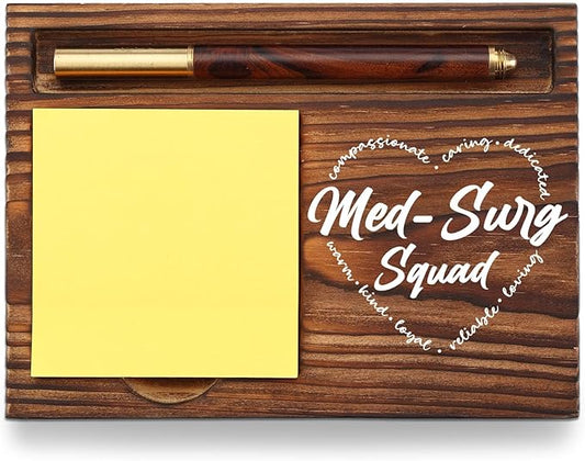 Med Surg Squad Gifts Sticky Note Holder Wooden, Thank You Gifts for Med Surg Medical Surgical Nurse, Appreciation Gift for Nursing National Nurses Week Self-Stick Note Pad Holders Desk Organizer TZP37