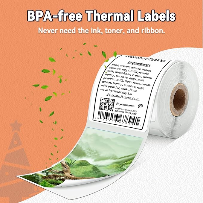 Phomemo Thermal Sticker Label Paper, Multi-Purpose Self-Adhesive Tag for M120/M110/M100/M200/M220/M150/M250 Label Maker Machine, 1.57"x1.57"(40X 40mm), 180 Labels/Roll,Black on White