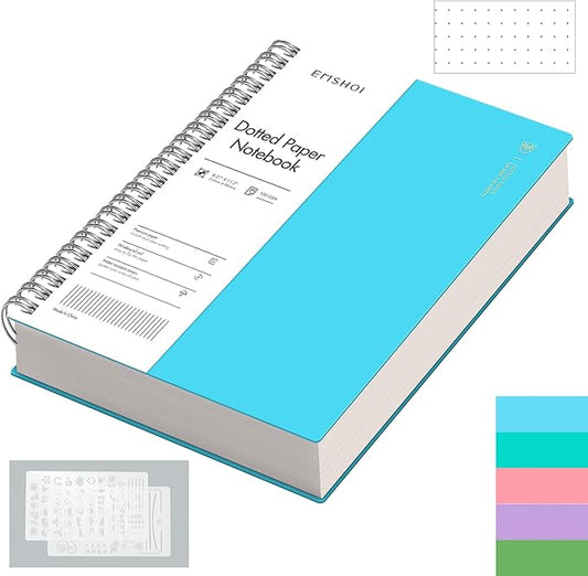 EMSHOI A4 Spiral Notebook Bullet Dotted Journal, 11.2" X 8.27", 300 Pages/150 Sheets, 100gsm Dot Grid Paper, Waterproof Softcover, Twin-Wire Binding, for School Work Writing Note Taking-Blue