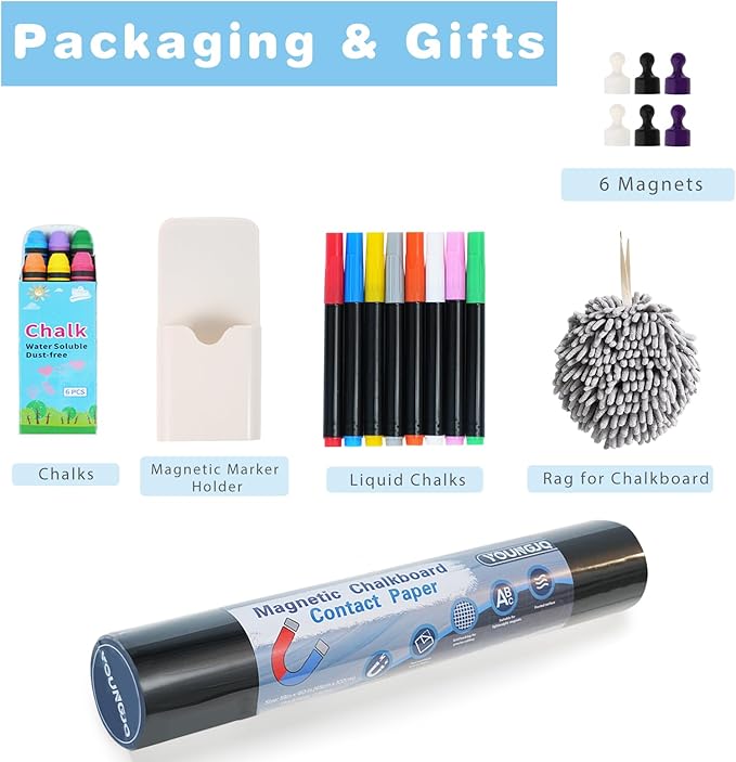 Large Magnetic Chalkboard Contact Paper for Wall 100" x 47" Self Adhesive Blackboard Wallpaper Peel and Stick Chalk Board Wall Decal Roll with Chalks for Kids Home Playroom Classroom