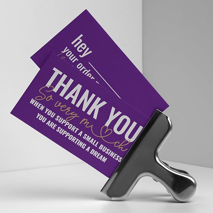 ITZAMNA Thank you for supporting small business cards Customer appreciation note cards Pink Script with Heart Pack of 100 purple