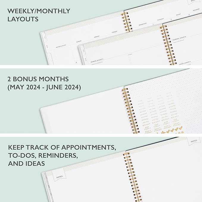 Blue Sky Day Designer for 2024-2025 Academic Year Weekly and Monthly Planner, 8.5" x 11", Flexible Cover, Wirebound, Peyton Navy (107924-A25)