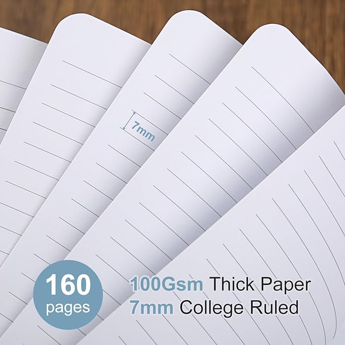 Spiral Notebook College Ruled Soft Cover Suede Aesthetic Note book 160 Pages 8.5" x 6.34" For Work Note taking,Journals For Writing School Office With Double-Sided Pocket,100GSM Thick Paper