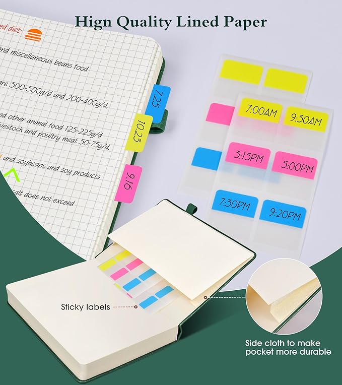 Graph Paper Notebook Journal, 360 Numbered Pages Grid Notebooks 8.5 x 11, Thick 100gsm Paper Graphing Notebook Journals for Women Men, A4 Large Hardcover Graph Leather Notebook Green