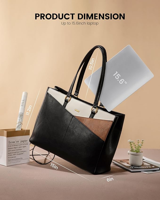LOVEVOOK Laptop Bag for Women,15.6 Inch Laptop Tote Bag for Women,Vintage Leather Work Tote Bags Computer Teacher Bag,Waterproof Business Bag Office Briefcase