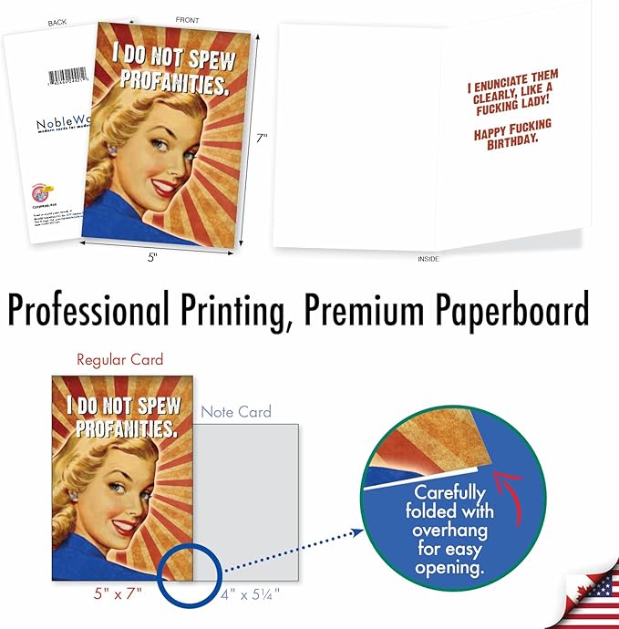 NobleWorks - 1 Funny Happy Birthday Greeting Card - Retro Woman Humor, Notecard Talk Bubbles - Mind Your Language C3229BDG