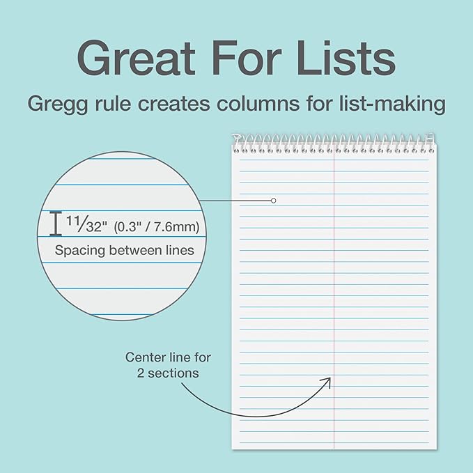 Oxford Steno Spiral Notebooks, Top Bound Steno Pads, 6x9 Inches, Gregg Ruled for Lists, White Paper, Asst. Pastel Covers, 80 Sheets, 6 Pack (1007112)