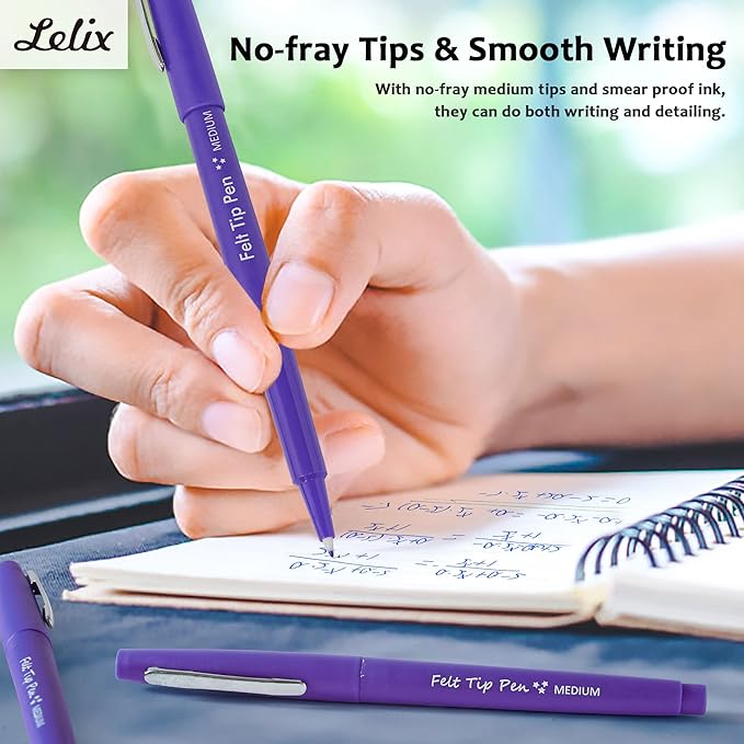 Lelix Felt Tip Pens, 30 Purple Pens, 0.7mm Medium Point Felt Pens, Felt Tip Markers Pens for Journaling, Writing, Note Taking, Planner, Perfect for Art Office and School Supplies