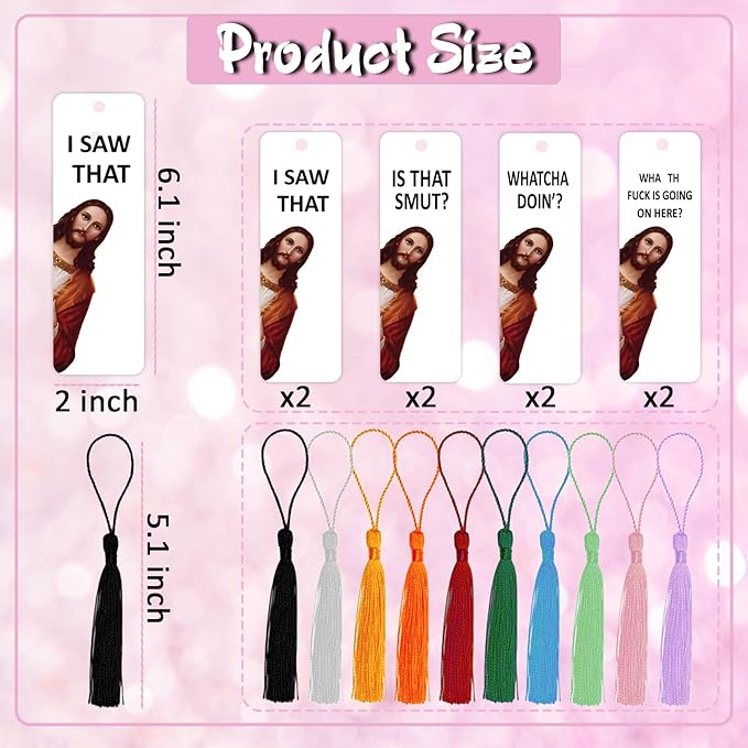 8 Pack Peeking Jesus Bookmark, Peeking Jesus is That Smut Bookmark, Peeking Jesus I Saw That Bookmark, Whatcha Doin'? (Gold)