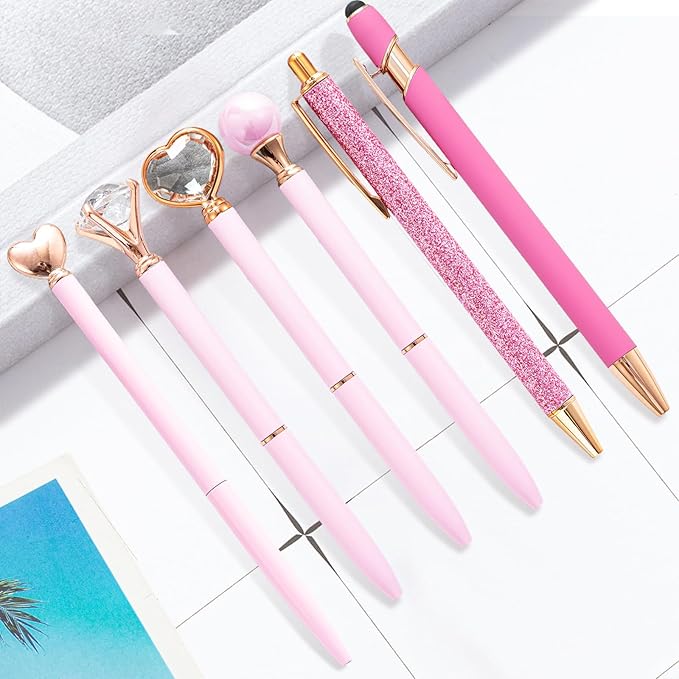 Pink Pens for Women, 6 Pcs Cute Pens Ballpoint Pens Bulk, 1.0mm Medium Point Black Ink Pens, Office and School Supplies Fancy Nice Pens Gifts for Girls Nurse Teacher (Pink)