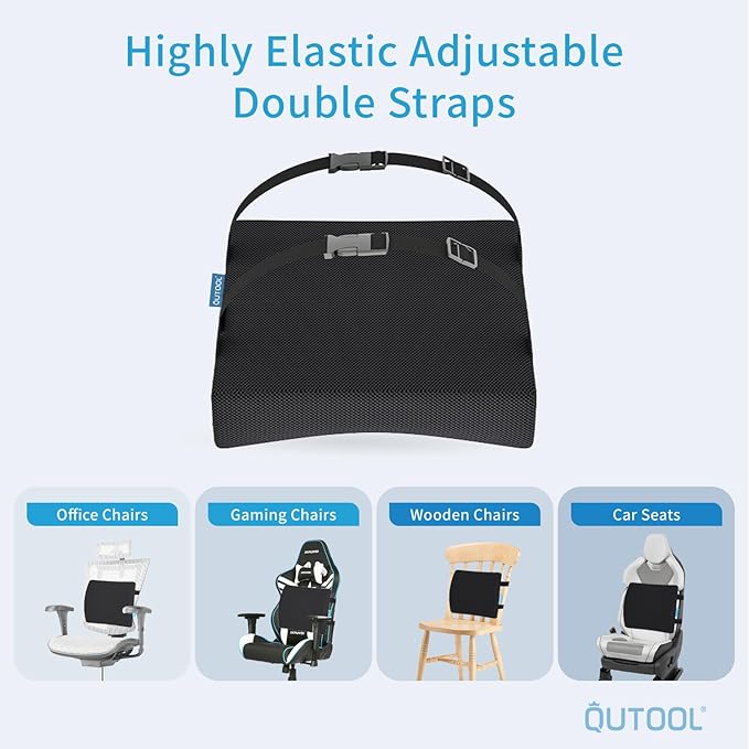 Lumbar Support Pillow for Office Chair, Memory Foam Office Chair Back Support,Lower Back Pillow for Car Seat, Back Pain Relief, Back Pillow for Chair with Adjustable Strap and Mesh Washable Cover