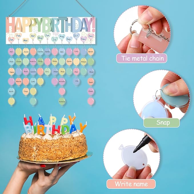 Eersida Birthday Calendar Wall Hanging Family Birthday Plaque with Tags Acrylic Birthday Reminder Calendar Board Classroom Birthday Reminder 120 Tags Christmas Party Gifts Home Decor(Pastel Color)