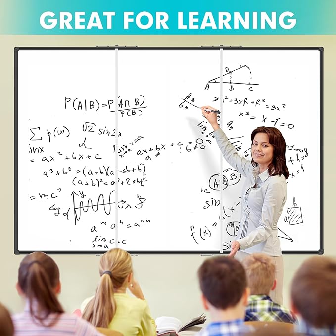 JILoffice Large Magnetic White Board 72 x 48 Inches, Foldable Dry Erase White Board, Black Aluminum Frame Wall Mounted Board for Office Home and School