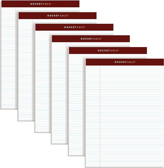 Tops Docket Gold Writing Tablet, 8-1/2 x 11-3/4 Inches, Perforated, White, Narrow Rule, 50 Sheets per Pad, 6 Pads per Pack (63942)