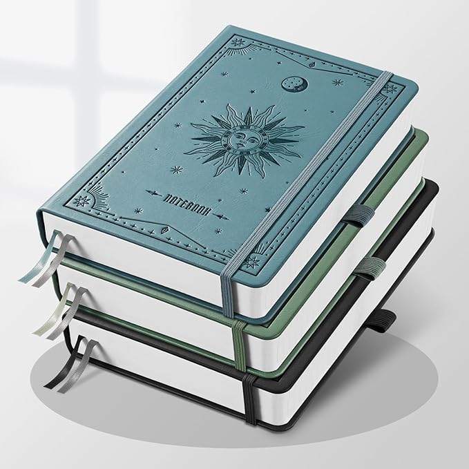 EMSHOI Blank Notebook Journal - 320 Pages, 100gsm Thick Paper, A5 Hardcover Leather, Art Sketchbook for Drawing, Unlined, Plain Sketch Book for Women Men Work Writing, 5.75 X 8.38, Light Blue