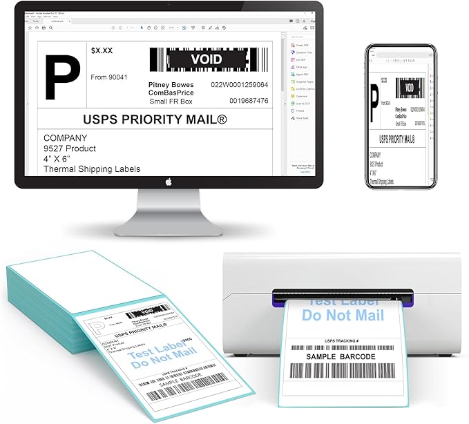 9527 Product Fanfold 4 x 6 Direct Thermal Labels with Blue Background Paper Perforated Shipping Labels for Thermal Printers, 100 Label per Stack, 1 Stack