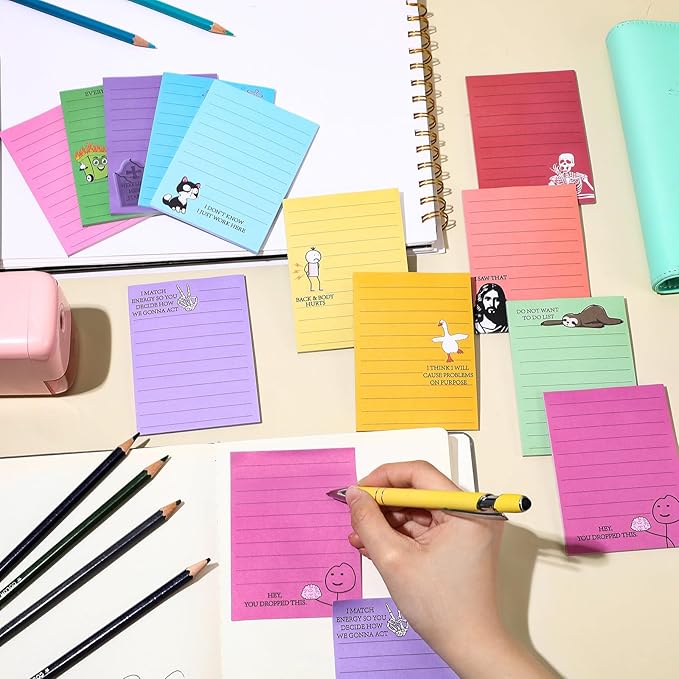 12 Pcs Funny Sticky Notes for Work 4x3 Inches Sarcastic Self Adhesive Notepads Novelty Memo Note Pads for Office Coworker Gifts Employee Appreciation Supplies(Funny)