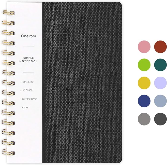 Spiral Notebook-6.10" x 8.19" College Ruled Journal with Inner Pockets and 160 Pages,PU Leather Cover Business Journal, Twin-Wire Binding Notebook Perfect for Office & Home School Supplies