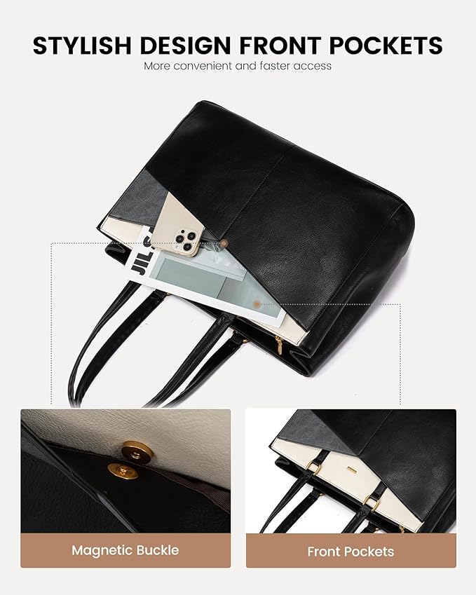 LOVEVOOK Laptop Bag for Women,15.6 Inch Laptop Tote Bag for Women,Vintage Leather Work Tote Bags Computer Teacher Bag,Waterproof Business Bag Office Briefcase