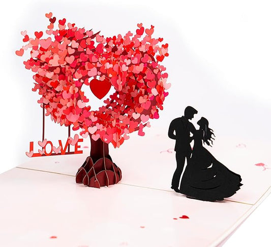 3D Romantic Pop-Up Anniversary Card for Couple, Love Tree Hearts Couple Love Pop Card for Wife or Husband, Perfect PopUp Wedding Card for Valentine's Day or Anniversary
