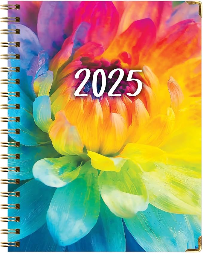 HARDCOVER 2025 Planner, 8.5"x11": 14 Months (November 2024 - December 2025), Daily Weekly Monthly Planner, Yearly Agenda, Bookmark, Pocket Folder and Sticky Note Set (Rainbow Petals)