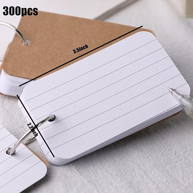 Koogel 300PCS White Ruled Index Cards, Ruled Index Cards 3.5" x 2.2" Lined Flash Cards Note Cards Study Cards Flashcards Notecards for Studying