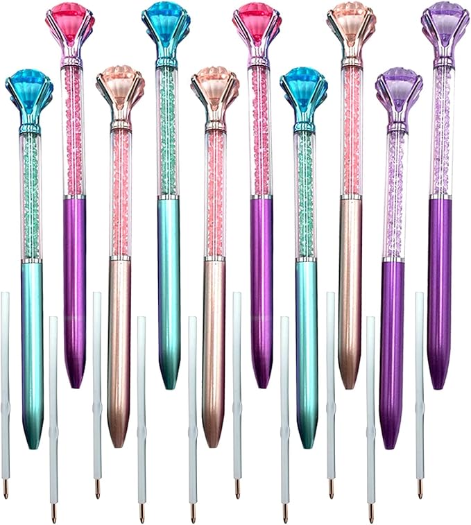 Diamond Pens Pack of 10 ，Big Crystal Diamond Ballpoint Pens Retractable Metal Quicksand l Pens ，for Office Supplies, Decorations, Women Gift(10 pens)…