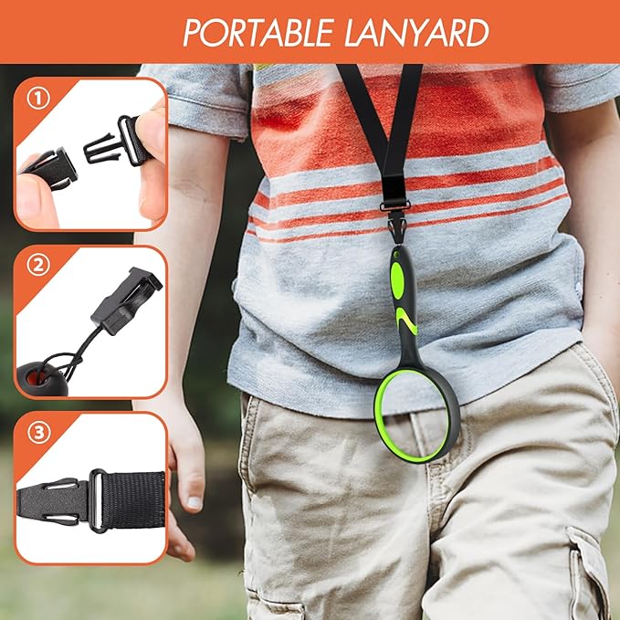 Leffis 4 Pack Magnifying Glass, 10X Non-Slip Handheld Reading Magnifier with Lanyard for Kids and Seniors, 75mm Magnifying Glass Lens for Reading, Classroom Science, and Nature Exploration