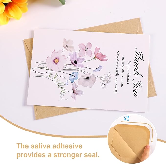 C2U Funeral Thank You Cards with Envelopes(100 Pack 4"x6"),Stickers & Message Inside - Wildflower Bereavement Sympathy Thank You Cards for Funeral Family Friends Loved Ones